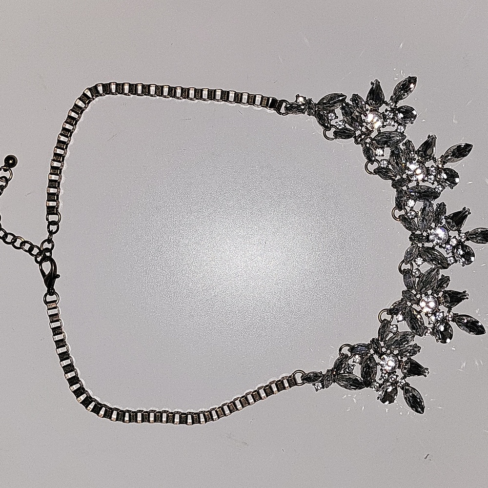 Anthropologie silver clear statement necklace victorian black tie